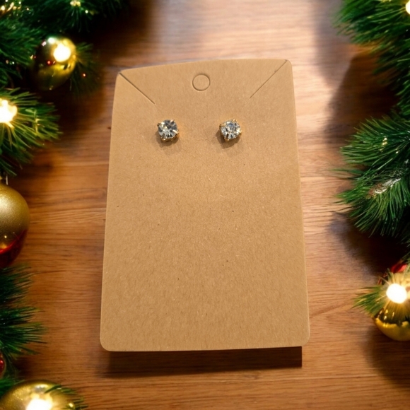 Gold Plated Rhinestone Stud Earrings - Picture 2 of 2